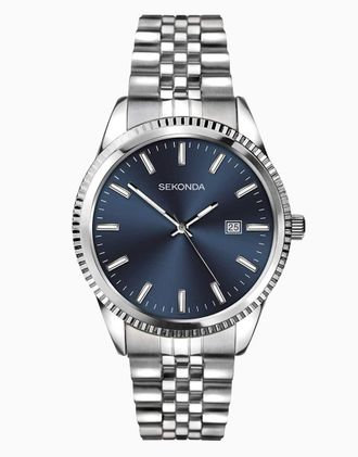Sekonda King - Orologio classico da uomo da 40 mm blu con cinturino in acciaio inossidabile e quadrante argentato