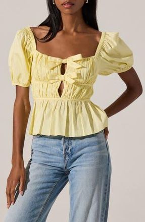 ASTR the Label Smocked Peplum Shirt in Lemon at Nordstrom Rack, Size X-Small