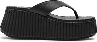 Chlo&eacute; Nama 80 Thong Leather Wedge Sandals - Black - 39 (IT39 / UK6)