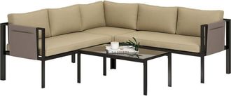 OUTSUNNY 4 Piece Garden Furniture Set w/ Breathable Mesh Pocket, Khaki