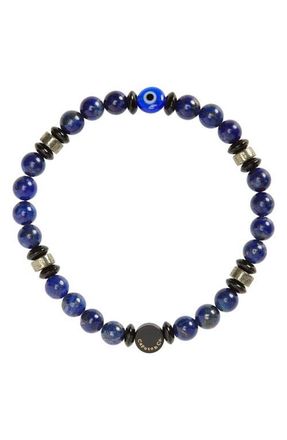 Caputo & Co. Mens Evil Eye Beaded Stretch Bracelet in Lapis Lazuli/black Onyx/pyrite at Nordstrom