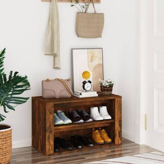 vidaXL Vidaxl - Mueble Zapatero Madera Contrachapada Roble Ahumado 75x35x45 Cm