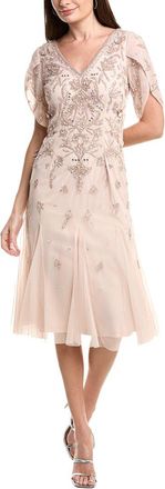 Adrianna Papell Bead Mesh Midi Godet Dress