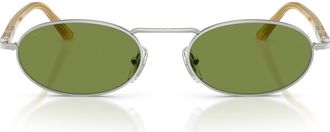 Persol 55mm Rectangular Sunglasses in Silver /Green at Nordstrom