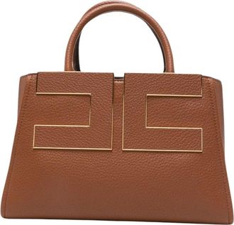 Elisabetta Franchi Tassen, Dames, Bruin, ONE Size, Polyester, Textured Leather Top Handle Bag