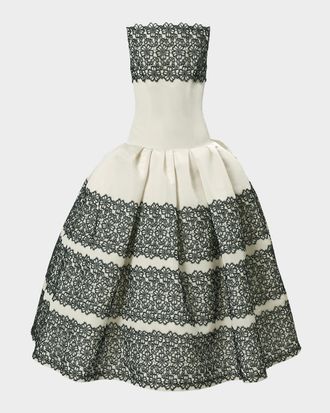 Carolina Herrera Strapless Guipure Lace Gown