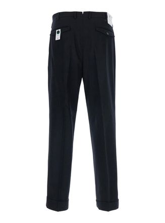 Pantaloni Torino Mens Pants Carrot 2 Pleat Black Trousers