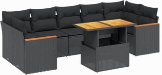 vidaXL Set De Sof&aacute;s De Jard&iacute;n 8 Piezas Y Cojines Rat&aacute;n Sint&eacute;tico Negro Vidaxl