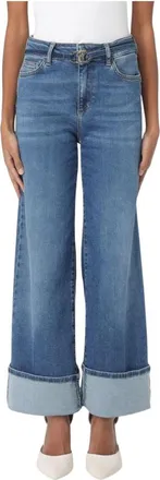 Liu Jo Wide Leg Jeans Met Omgeslagen Zoom - Dames - Loose Fit Jeans - Blauw - W28 - Denim - Jeans
