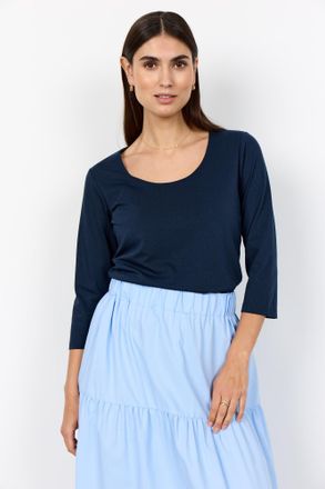 Soyaconcept Rundhalsshirt SOYACONCEPT SC-PYLLE 175, Damen, Gr. XXL, navy, Single Jersey, Obermaterial: 58% Baumwolle, 36% Polyester, 6% Elasthan, unifarben, figur