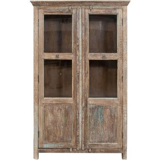 Biscottini International Vitrina De Madera Maciza Reciclada Con Acabado Envejecido