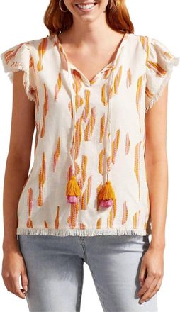 Tribal Farah Flutter Sleeve Textured Blouse In Eggshell