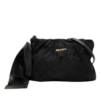 Prada Pre-owned Nylon Crossbody met Strik - Dames - Pre-owned - Zwart - Maat: ONE Size Nylon