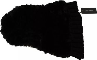 Dolce & Gabbana Black Silver Fox Fur Cashmere Hooded Womens Scarf