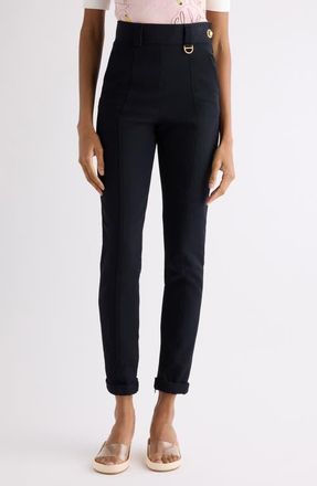 Chlo&eacute; High Waist Stretch Tricotine Pants in Black at Nordstrom, Size 10 Us