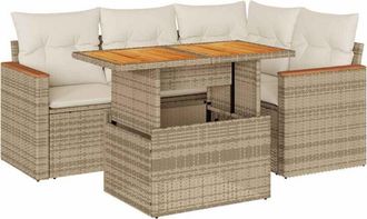 vidaXL 5 Piece Garden Sofa Set with Cushions Beige Poly Rattan Acacia Vidaxl