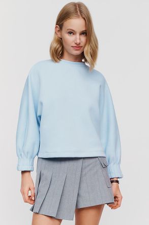 Maeve Cotton Blend Pleated Sleeve Crewneck Sweatshirt