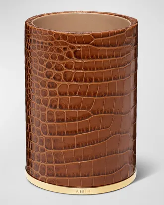 Aerin Classic Croc-Embossed Leather Pencil Cup
