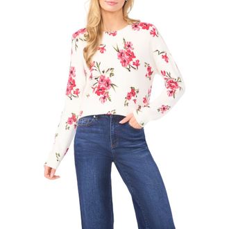 CeCe by Cynthia Steffe Floral Long Sleeve Crewneck Sweater in New Ivory at Nordstrom, Size Xx-Small
