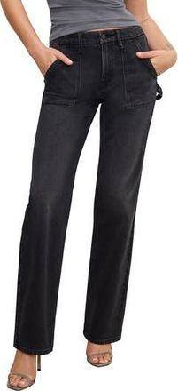 Good American Good Icon High Waist Straight Leg Carpenter Jeans in Black354 at Nordstrom Rack, Size 10