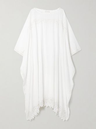 Ulla Johnson Copricostume In Garza Di Cotone Con Finiture In Pizzo Jourdana - Bianco