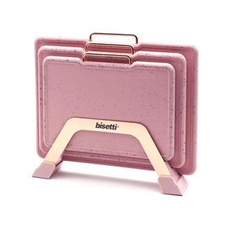 Bisetti Set of 3 Stonerose granite effect cutting boards with stainless steel rack