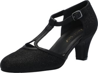 David Tate Fantastic Pump Womens Black Round Toe T-Strap Block Heel ZOGG3957