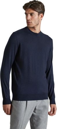 Colombo Blauwe Kasjmier Zijde Trui - Heren - Cashmere truien - Blauw - M - Kasjmier - Truien & Vesten