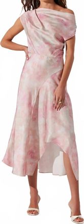 Astr Mairyn Tie Dye Satin Midi Dress In Pink Watercolor