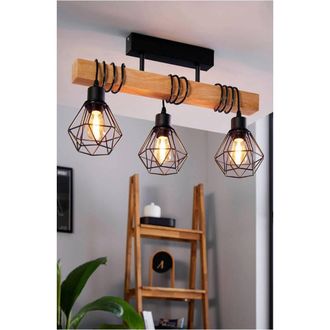 Loops Stunning Black & Brown Triple Pendant Light - 55cm Indoor Ceiling