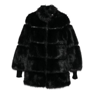 Patrizia Pepe Patrizia Pepe, Faux Fur & Shearling Jackets, female, Black, Size: 2XS Fluffy Midi Jacket with Snow Top Treatment