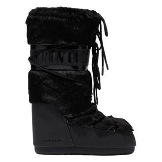 Moon Boot Schoenen, Dames, Zwart, 42 EU, Leer, Icon Faux-Fur Laarzen