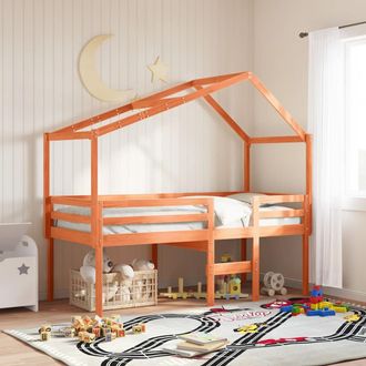 vidaXL Cama Alta Con Techo Madera Maciza De Pino Marr&oacute;n Cera 90x190 Cm Vidaxl