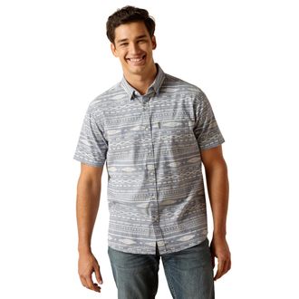 Ariat Mens Mack Stretch Modern Fit Western Shirt in Chambray Blue, Size Small, by Ariat