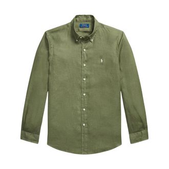Polo Ralph Lauren Casual Shirts, male, Green, Size: XS Custom-Fit Linen Shirt
