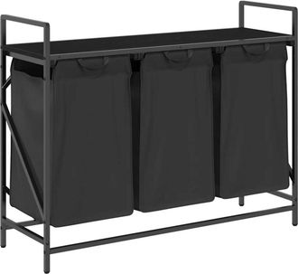 vidaXL Laundry Basket 3 Compartments with Shelf Black Oak vidaXL