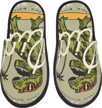 Generic Hotel Slippers Dinosaur Unisex Fleece Slippers Non-Slip House Shoes For Room Men Holiday M