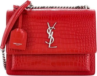 Saint Laurent Sunset Crocodile Embossed Leather Medium crossbody bag - Rood