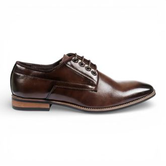 Infinity Leather Mens Brown Classic Plain Toe Lace-Up Derby Brogue Formal Shoes
