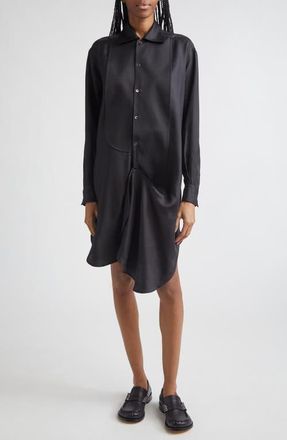 J.W.Anderson Draped Long Sleeve Silk Tuxedo Shirtdress in Black at Nordstrom, Size 0 Us