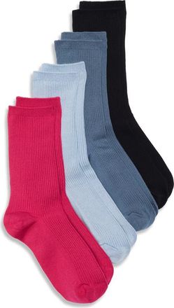 Nordstrom Assorted 4-Pack Everyday Rib Crew Socks in Blue Multi Pack at Nordstrom, Size 9-11