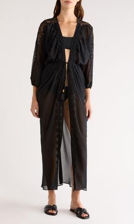 Ramy Brook Bernice Lace Trim Cover-Up in Black at Nordstrom, Size X-Small