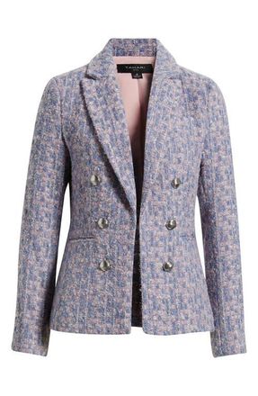 Tahari by ASL Metallic Faux Double Breasted Tweed Jacket in Blue Rose Silver at Nordstrom, Size 12