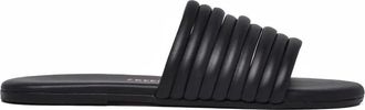 Tkees Black Padded Ribbed Strap Leather Slides