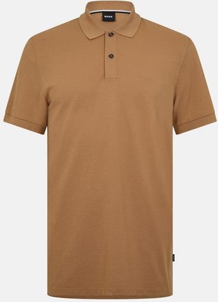 HUGO BOSS Mens Hbb Pallas Polo Iconic Logo Embroidered Shirt in Beige - Size Small