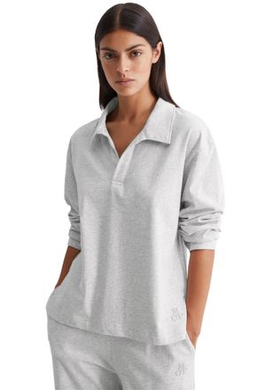 Marc O'Polo Langarm-Poloshirt MARC OPOLO Heavy Jersey-Woven, Damen, Gr. XS, grau (cozy grau meliert), Jersey, Obermaterial: 100% Baumwolle, unifarben, loose fit h