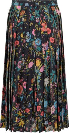 Gucci Womens Skirt Pleated Midi Black-Multicolour Silk Black/multicolour