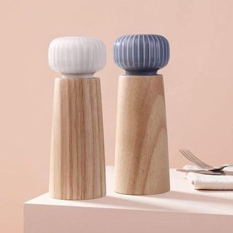 OEM 2 Piezas De Molinillos De Sal Y Pimienta De Madera Y Cer&aacute;mica - Molinillo De Especias Con Mecanismo De Molienda Ajustable, 17,5 Cm