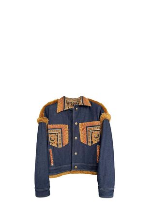 Versace Tribute Denim & Baroque Print Jacket Size S