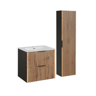 Petits Meubles Conjunto mueble lavaboencastrado 60 cm y columna laminados beige negro